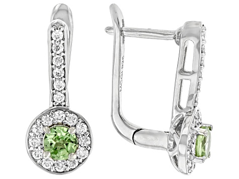 Green Tsavorite with Moissanite Fire® Rhodium Over Sterling Silver Earrings 0.81ctw