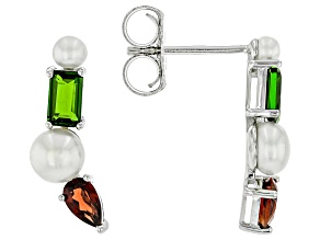 Chrome Diopside With Cultured Freshwater Pearl Rhodium Over Sterling Silver Earrings 0.88ctw