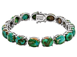 Bi-Color Sonoran Composite Turquoise Platinum Over Sterling Silver Tennis Bracelet