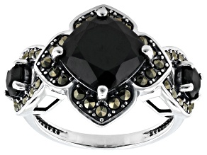 Black Spinel with Gray Marcasite Sterling Silver Ring 4.39ctw