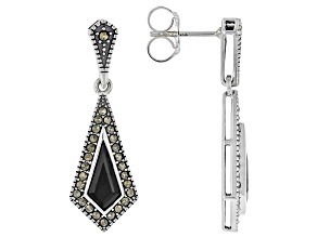 Black Spinel With Gray Marcasite Oxidized Earrings 2.55ctw