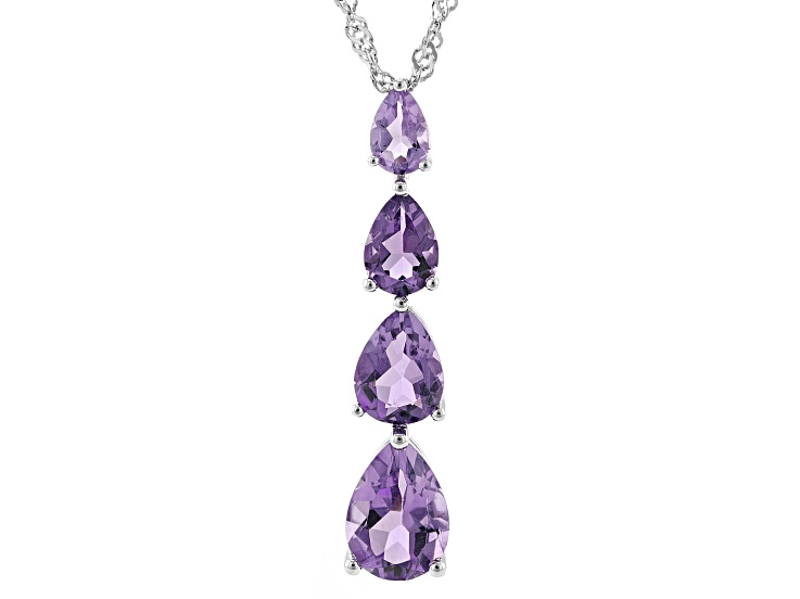 Purple Canela Amethyst Rhodium Over Sterling Silver Pendant with Chain 3.12ctw