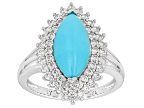 Blue Sleeping Beauty Turquoise Rhodium Over Sterling Silver Ring 0.90ctw