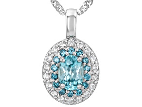 Blue Zircon Rhodium Over Silver Pendant with Chain 1.22ctw