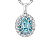 Blue Zircon Rhodium Over Silver Pendant with Chain 1.22ctw