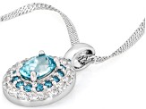 Blue Zircon Rhodium Over Silver Pendant with Chain 1.22ctw