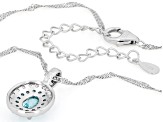 Blue Zircon Rhodium Over Silver Pendant with Chain 1.22ctw