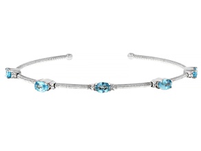 Blue Zircon Rhodium Over Sterling Silver Flex Bangle 3.31ctw