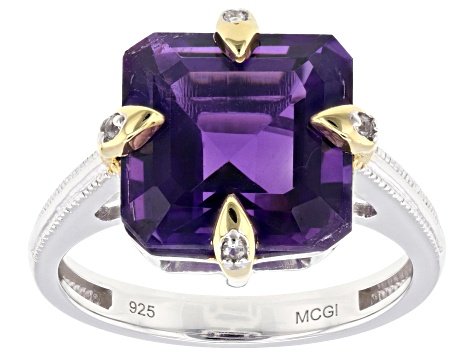 Purple African Amethyst Rhodium and 18k Gold Over Sterling Silver Ring 4.70ctw