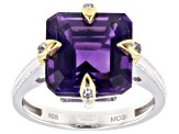 Purple African Amethyst Rhodium and 18k Gold Over Sterling Silver Ring 4.70ctw