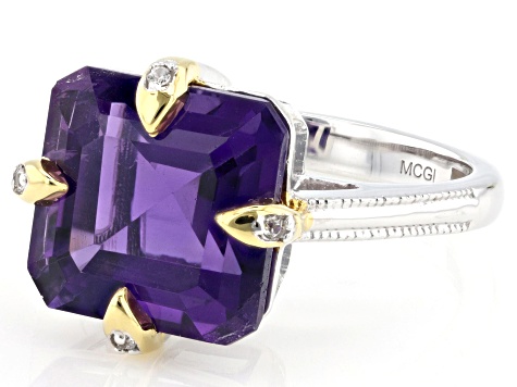 Purple African Amethyst Rhodium and 18k Gold Over Sterling Silver Ring 4.70ctw