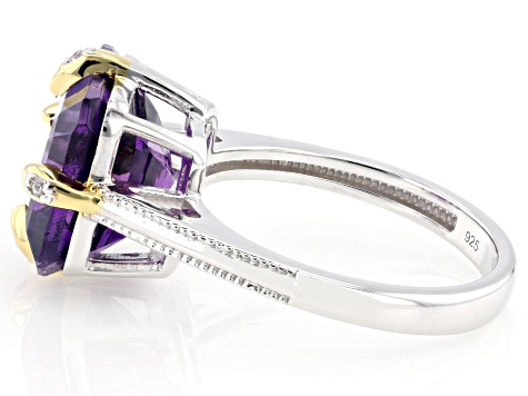 Purple African Amethyst Rhodium and 18k Gold Over Sterling Silver Ring 4.70ctw