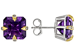 Purple African Amethyst Rhodium and 18k Gold Over Sterling Silver Earrings 7.87ctw