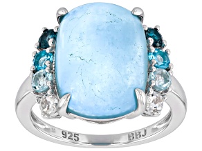 Blue Dreamy Aquamarine Rhodium Over Sterling Silver Ring 1.00ctw