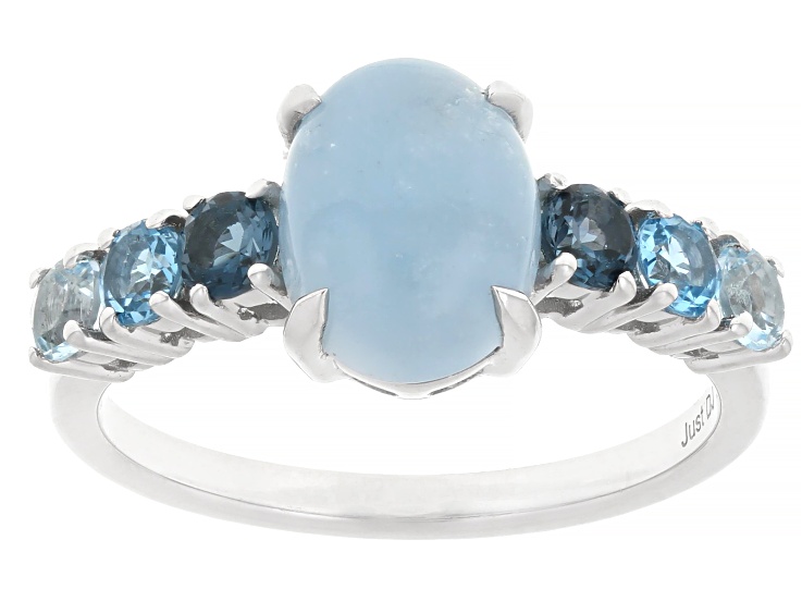 Blue Dreamy Aquamarine Rhodium Over Sterling Silver Ring 0.75ctw