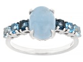 Blue Dreamy Aquamarine Rhodium Over Sterling Silver Ring 0.75ctw