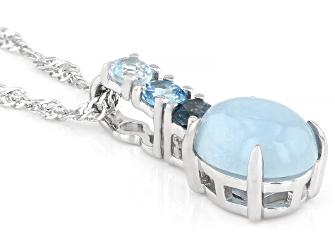 Blue Dreamy Aquamarine Rhodium Over Sterling Silver Pendant with Chain 0.37ctw