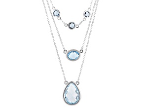Sky Blue, Swiss Blue & London Blue Topaz Rhodium Over Sterling Silver 3-Layer Necklace 6.11ctw