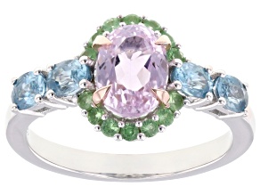 Pink Kunzite Rhodium And 18K Rose Gold Over Sterling Silver Ring 2.46ctw
