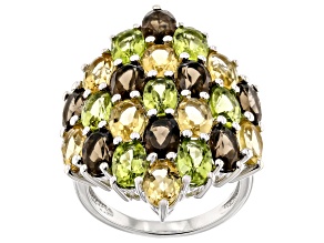 Green Peridot Rhodium Over Sterling Silver Ring 8.99ctw