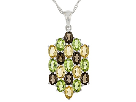Green Peridot Rhodium Over Silver Pendant with Chain 7.53ctw