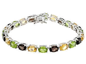 Green Peridot Quartz Rhodium Over Sterling Silver Bracelet 16.82ctw