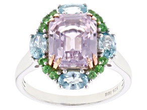 Pink Kunzite Rhodium And 18K Rose Gold Over Sterling Silver Ring 5.17ctw