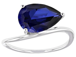 Blue Lab Created Sapphire Rhodium Over Sterling Silver Ring 3.60ct