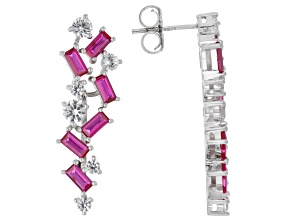 Lab Created Ruby With White Lab Created Sapphire Rhodium Over Sterling Silver Earrings 4.74ctw