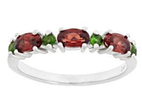 Red Garnet with Green Chrome Diopside Platinum Over Sterling Silver Ring 0.90ctw