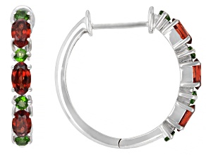 Red Garnet with Green Chrome Diopside Platinum Over Sterling Silver Hoop Earrings 1.73ctw