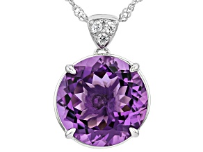 Purple Canela Amethyst with White Zircon Rhodium Over Sterling Silver Pendant with Chain 8.12ctw