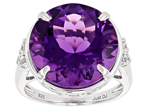 ピアス　No.5220 Purple Canela Amethyst with White Zircon Rhodium Over Sterling
