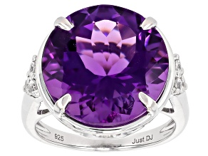 Purple Canela Amethyst with White Zircon Rhodium Over Sterling Silver Ring 8.26ctw