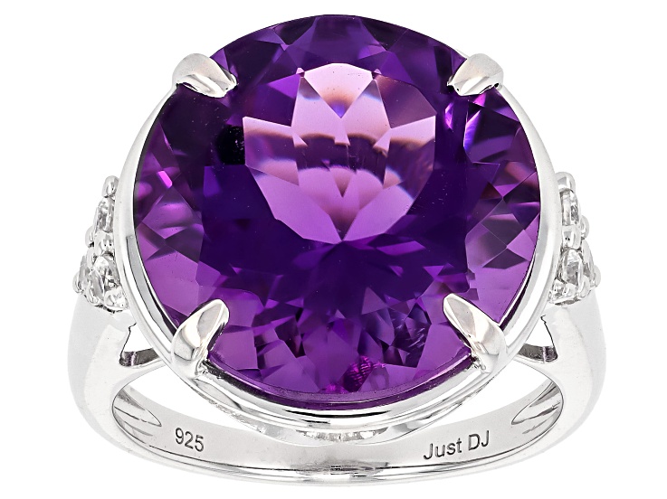 Purple Canela Amethyst with White Zircon Rhodium Over Sterling Silver Ring 8.26ctw