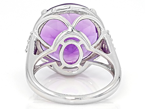 Purple Canela Amethyst with White Zircon Rhodium Over Sterling
