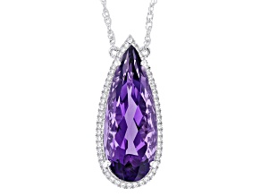 Purple Canela Amethyst with White Zircon Rhodium Over Sterling Silver Pendant with Chain 9.88ctw