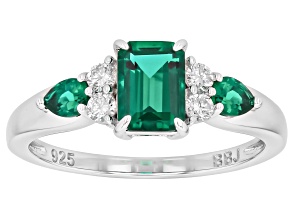 Lab Created Emerald Rhodium Over Sterling Silver Ring 1.16ctw