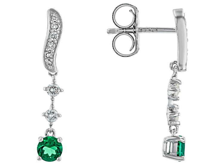 Green Lab Created Emerald Rhodium Over Silver Earrings 0.66ctw
