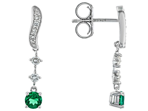 Green Lab Created Emerald Rhodium Over Silver Earrings 0.66ctw