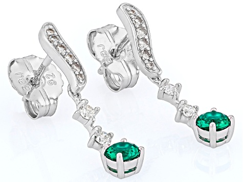 Green Lab Created Emerald Rhodium Over Silver Earrings 0.66ctw