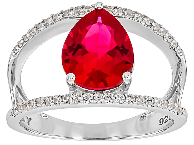 Red Lab Created Ruby Rhodium over Sterling Silver Ring 2.80ctw