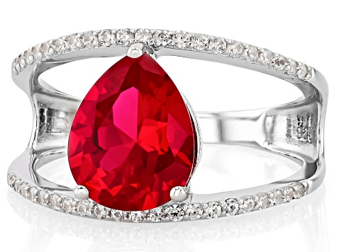 Red Lab Created Ruby Rhodium over Sterling Silver Ring 2.80ctw