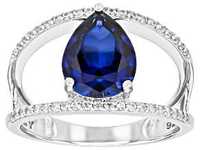 Blue Lab Created Sapphire Rhodium over Sterling Silver Ring 3.16ctw