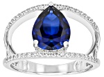 Blue Lab Created Sapphire Rhodium over Sterling Silver Ring 3.16ctw