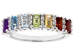 Multi-Color Multi-Gemstone Rhodium Over Sterling Silver Ring 0.91ctw