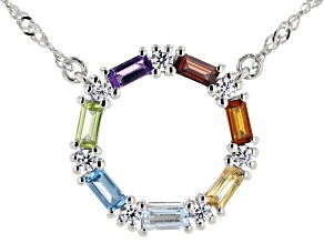 Multi-Color Multi-Gemstone Rhodium Over Sterling Silver Pendant with Chain 0.80ctw