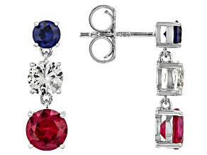 Lab Created Red Ruby Rhodium Over Sterling Silver Earrings 3.06ctw