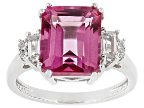 Pink Topaz Rhodium Over Sterling Silver Solitaire Ring 5.21ctw
