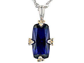 Blue Lab Created Sapphire Rhodium & 18k Yellow Gold Over Sterling Silver Pendant with Chain 4.60ctw